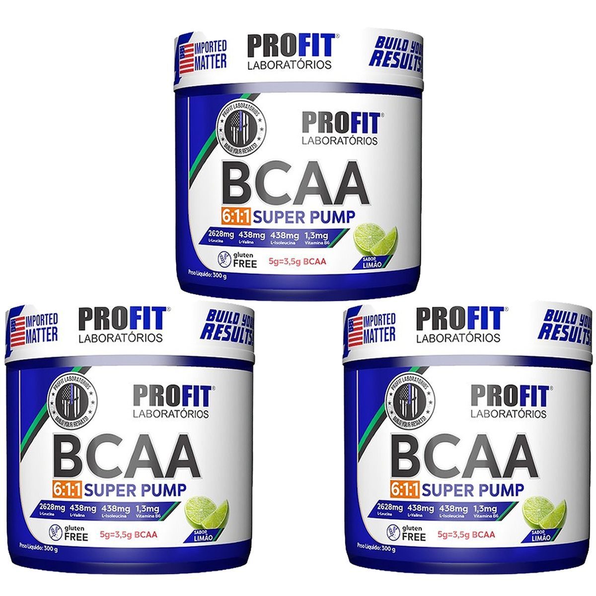 Kit 3X Bcaa Super Pump Powder 6:1:1 - 300g Lim�o - ProFit