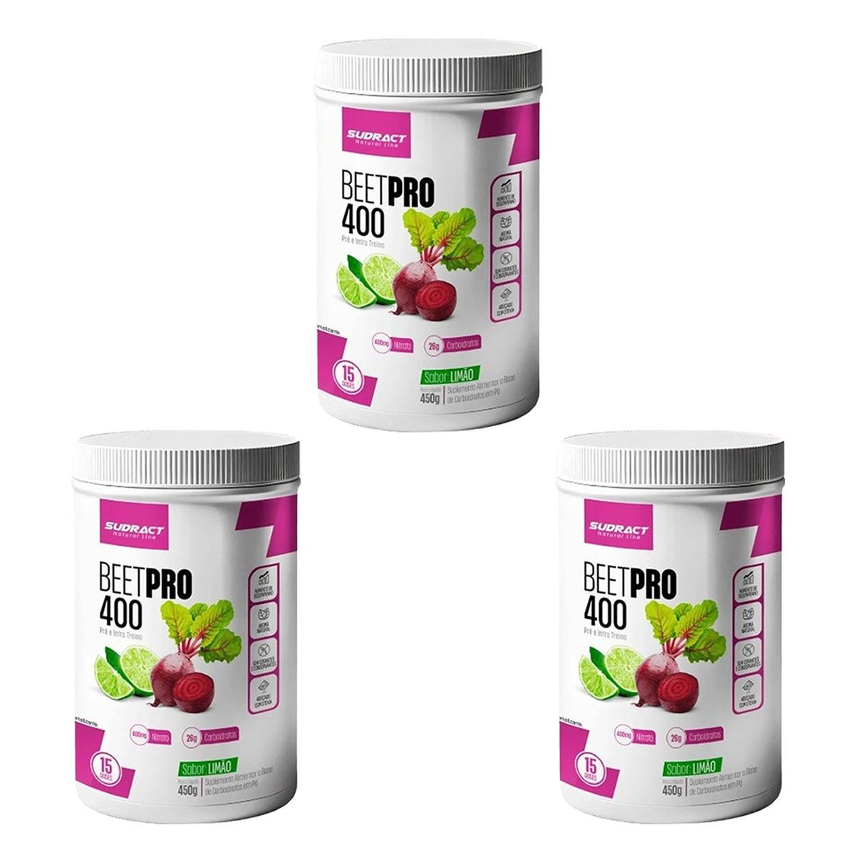 Kit 3X Beet Pro 400 - 450g Lim�o - Sudract Nutrition