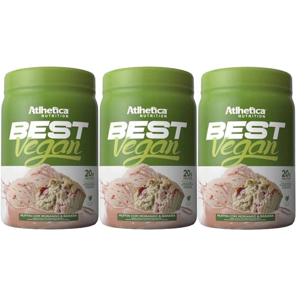 Kit 3X Best Vegan - 500g Muffin com Morango & Banana - Atlhetica Nutrition