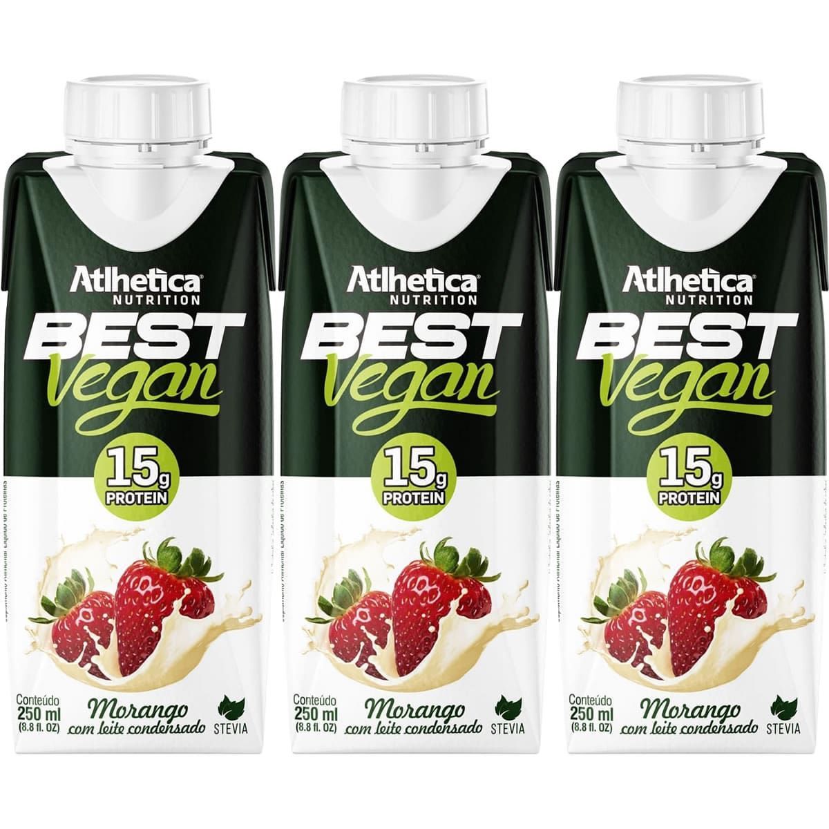 Kit 3X Best Vegan RTD - 250ml Morango Com Leite Condensado - Atlhetica Nutrition