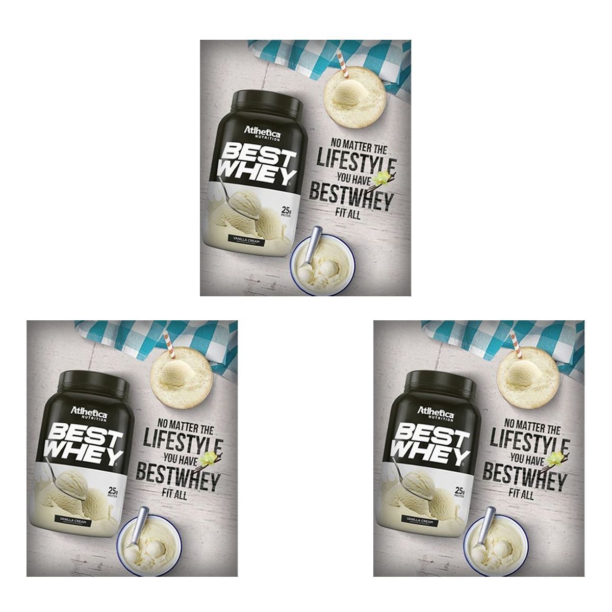 Kit 3X Best Whey - 1 sach� 35g Vanilla Cream - Atlhetica Nutrition