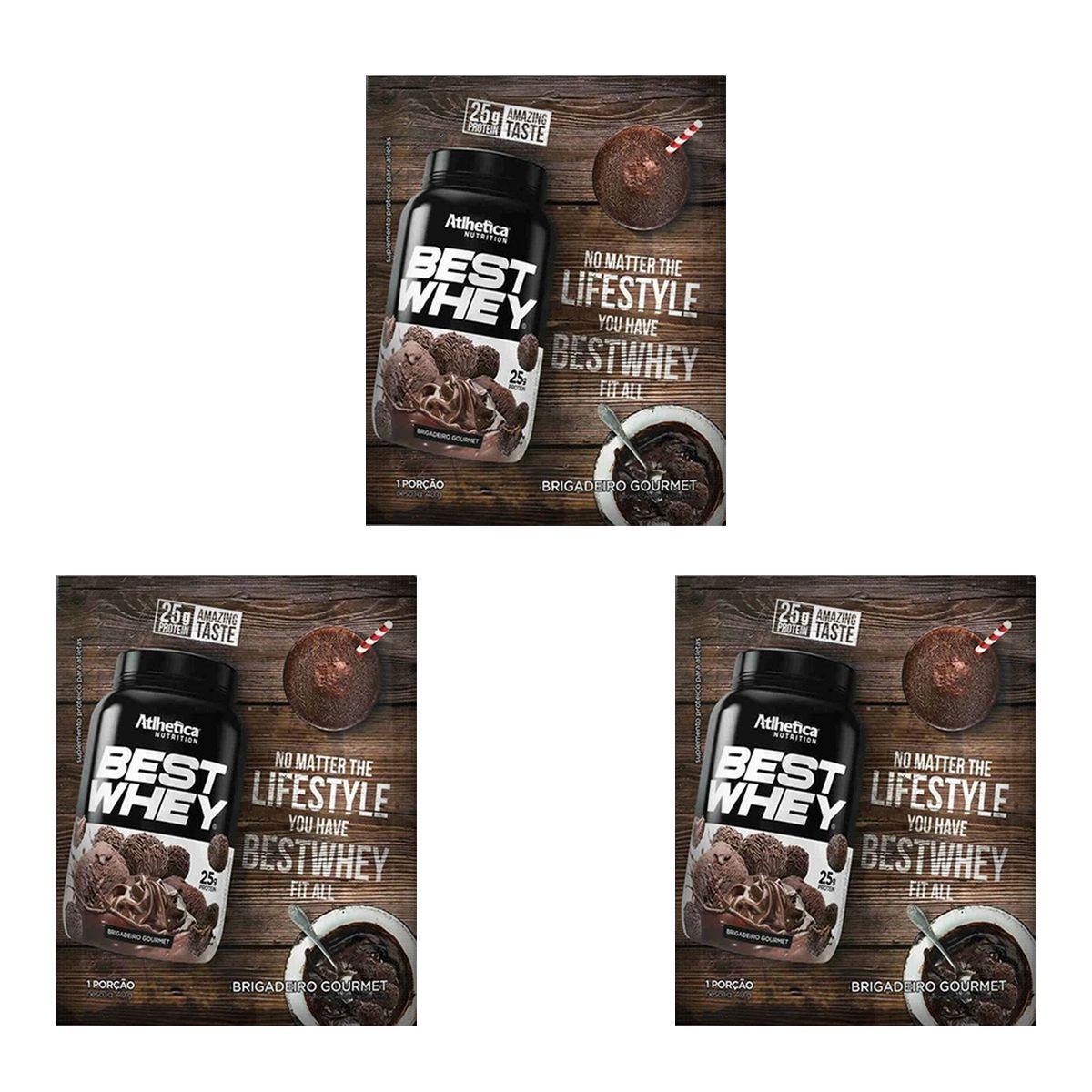 Kit 3X Best Whey - 1 sach� 40g Brigadeiro Gourmet - Atlhetica Nutrition