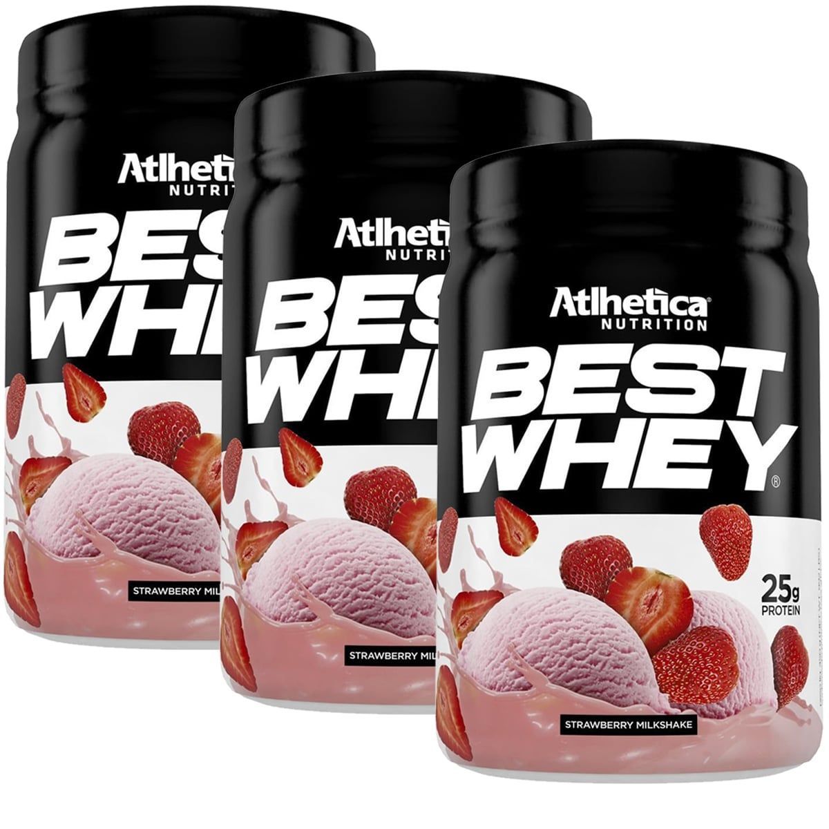 Kit 3X Best Whey - 450g Strawberry Milkshake - Atlhetica Nutrition