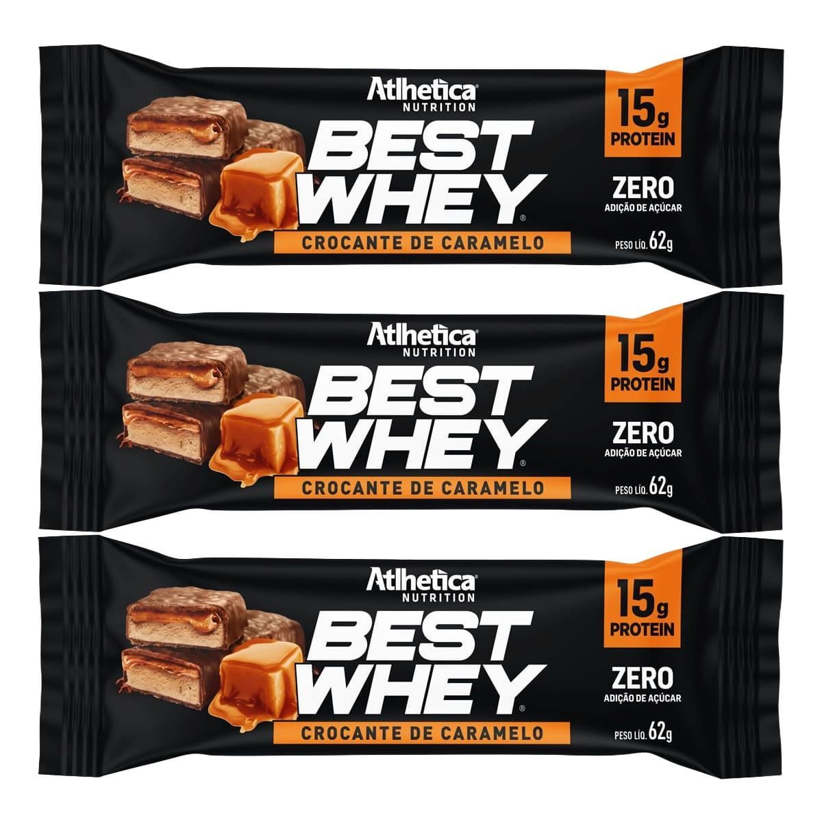 Kit 3X Best Whey Bar - 1 Unidade 62g Crocante de Caramelo - Atlhetica Nutrition
