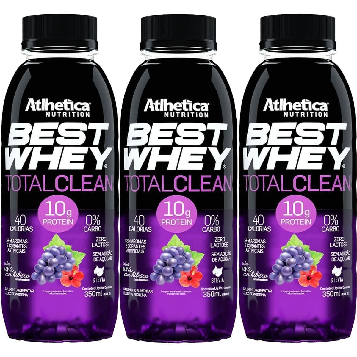 Kit 3X Best Whey Total Clean - 350ml  Uva Com Hibisco - Atlhetica Nutrition
