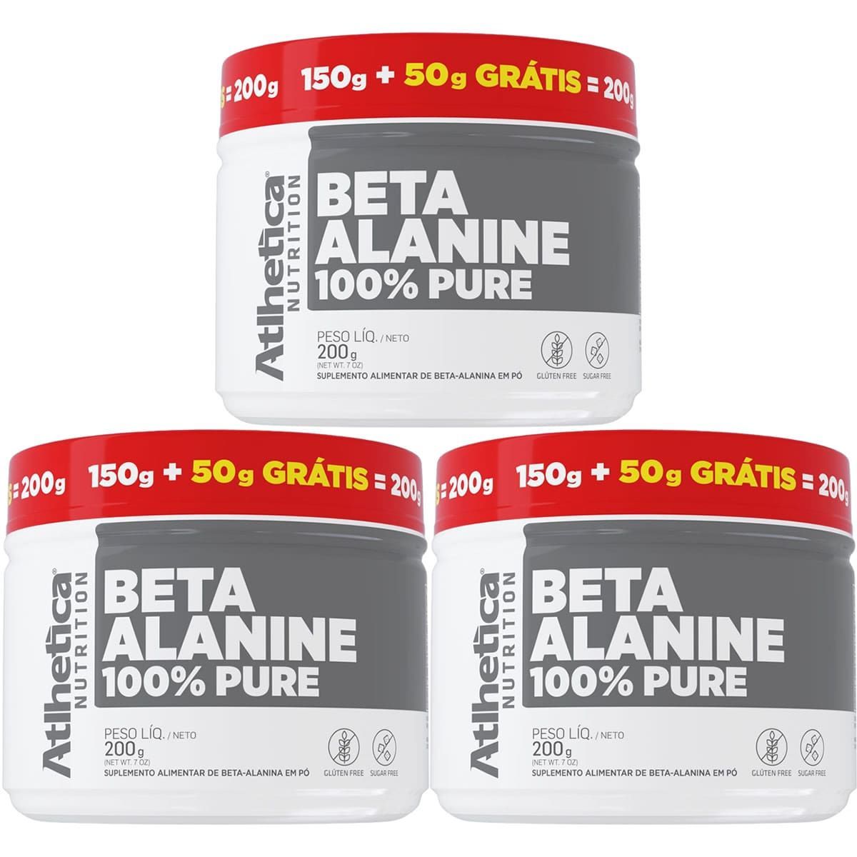 Kit 3X Beta-Alanine 100% Pure - 150g + 50g Gr�tis Sem Sabor - Atlhetica Nutrition