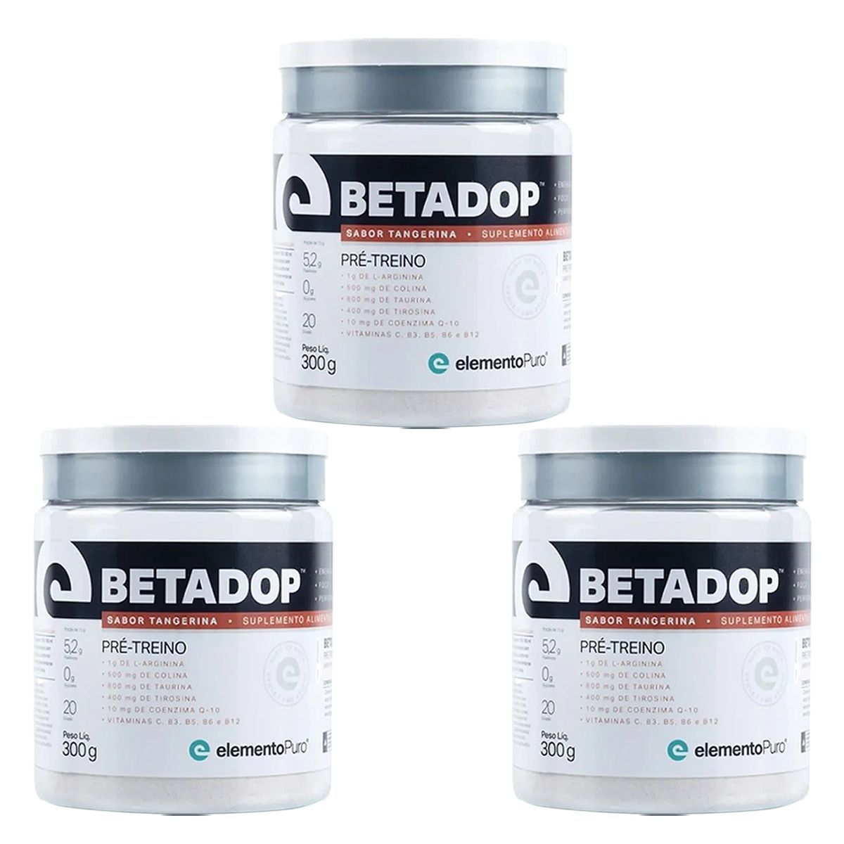 Kit 3X Betadop Pr�-Treino- 300g Tangerina - ElementoPuro