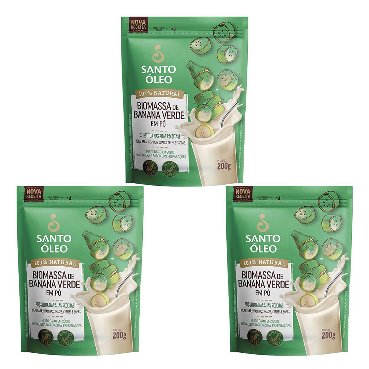 Kit 3X Biomassa de Banana Verde - 200g Natural - Santo �leo