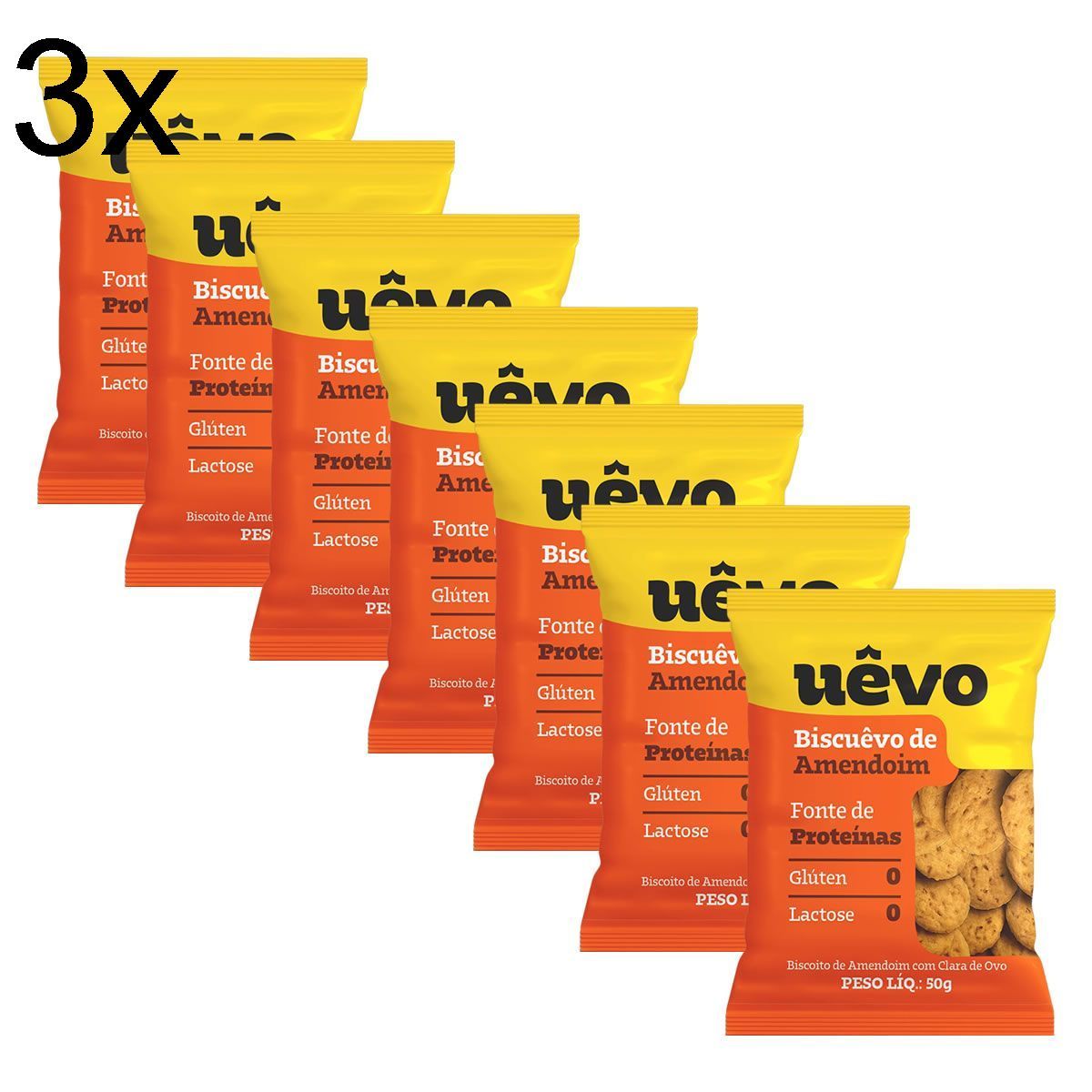 Kit 3X Biscoito Proteico - 7 Unidades 50g Amendoim - U�vo