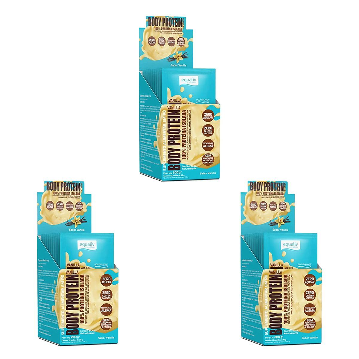 Kit 3X Body Protein - 10 Sach�s 20g Vanilla - Equaliv