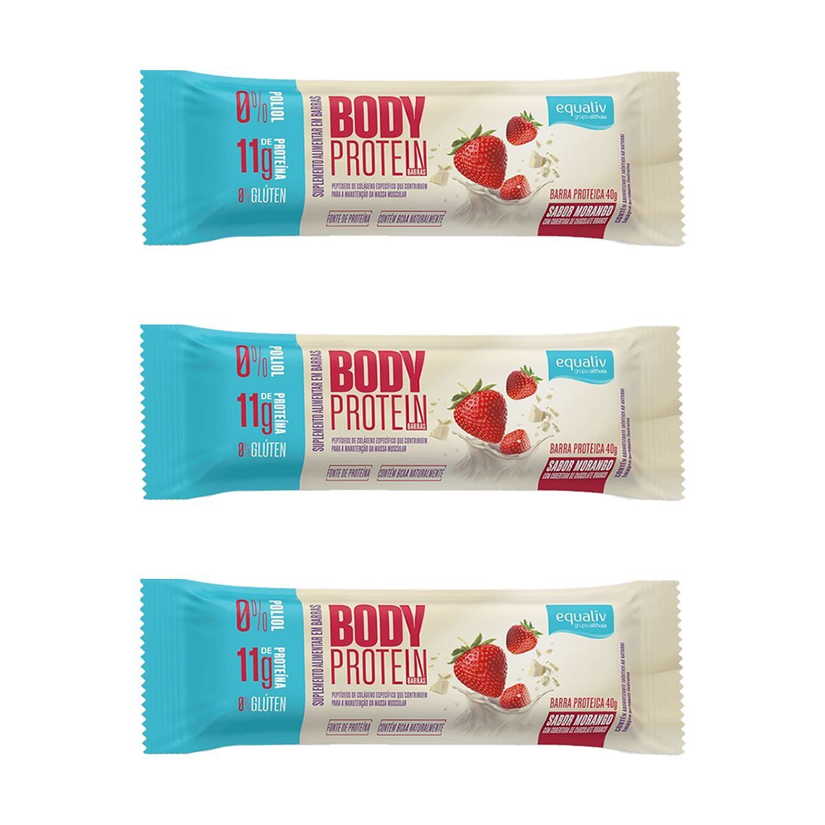 Kit 3X Body Protein Barra - 1 Unidade 40g Morango - Equaliv