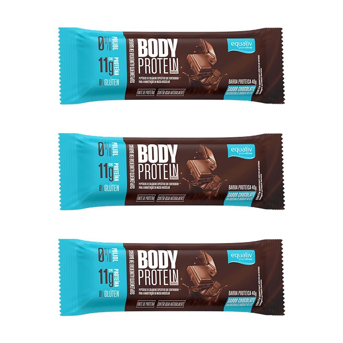 Kit 3X Body Protein Barra - 40g Chocolate - Equaliv