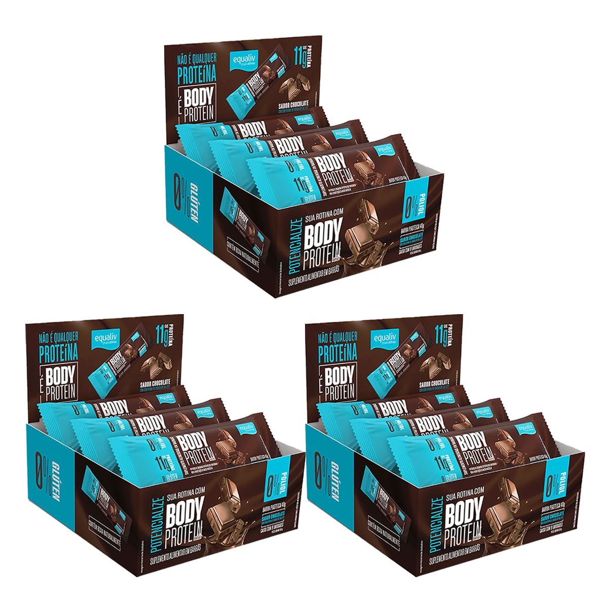 Kit 3X Body Protein Barra - 9 Unidades Chocolate - Equaliv