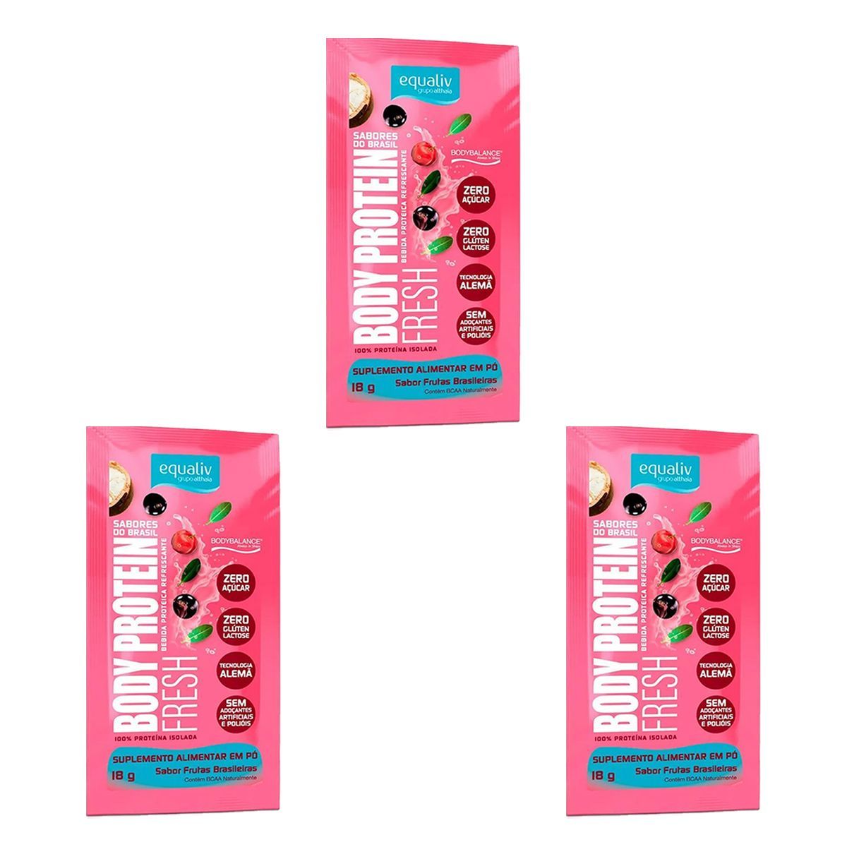 Kit 3X Body Protein Fresh - 1 Sach� 18g Frutas Brasileiras - Equaliv