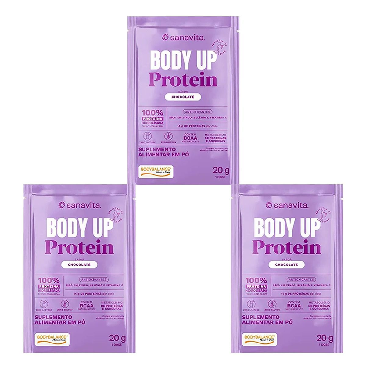 Kit 3X Body Up Protein - 1 Sach� 20g Chocolate - Sanavita