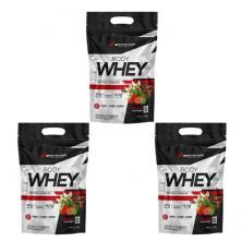 Kit 3X Body Whey - 900g Refil Morango - BodyAction