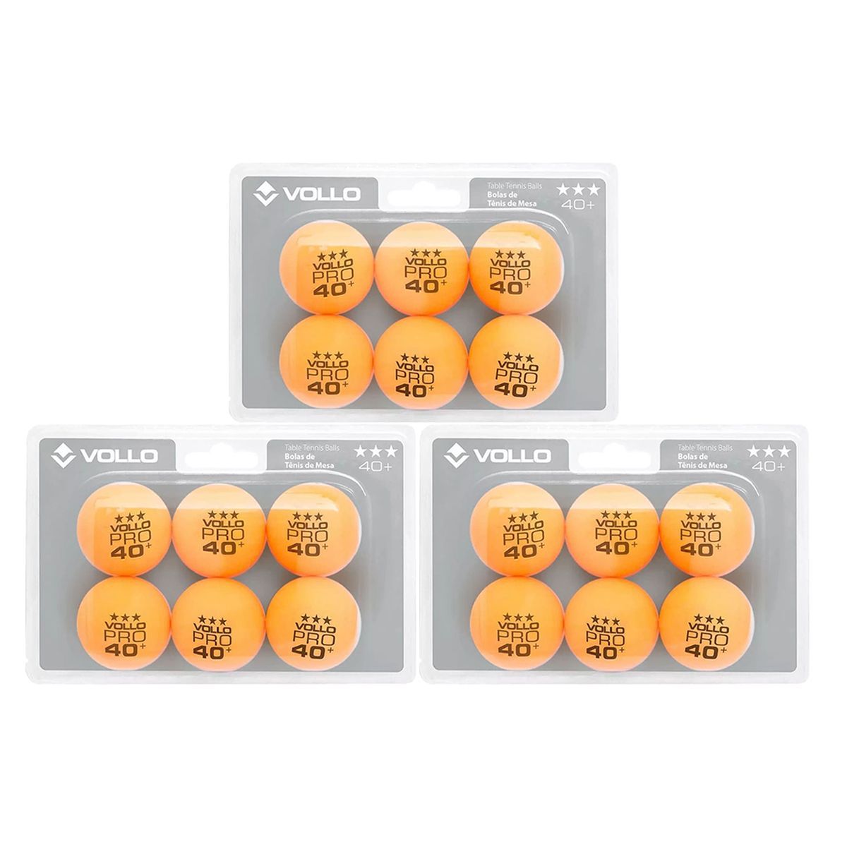 Kit 3X Bola T�nis de Mesa 3 Estrela - 6 Unidades Laranja - Vollo Sports