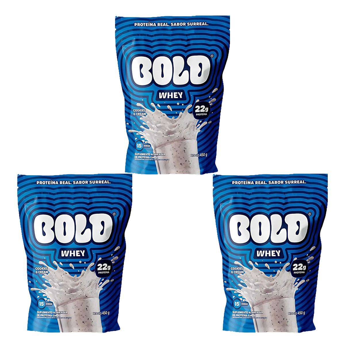 Kit 3X Bold Whey - 450g Refil Cookies e Cream - Bold