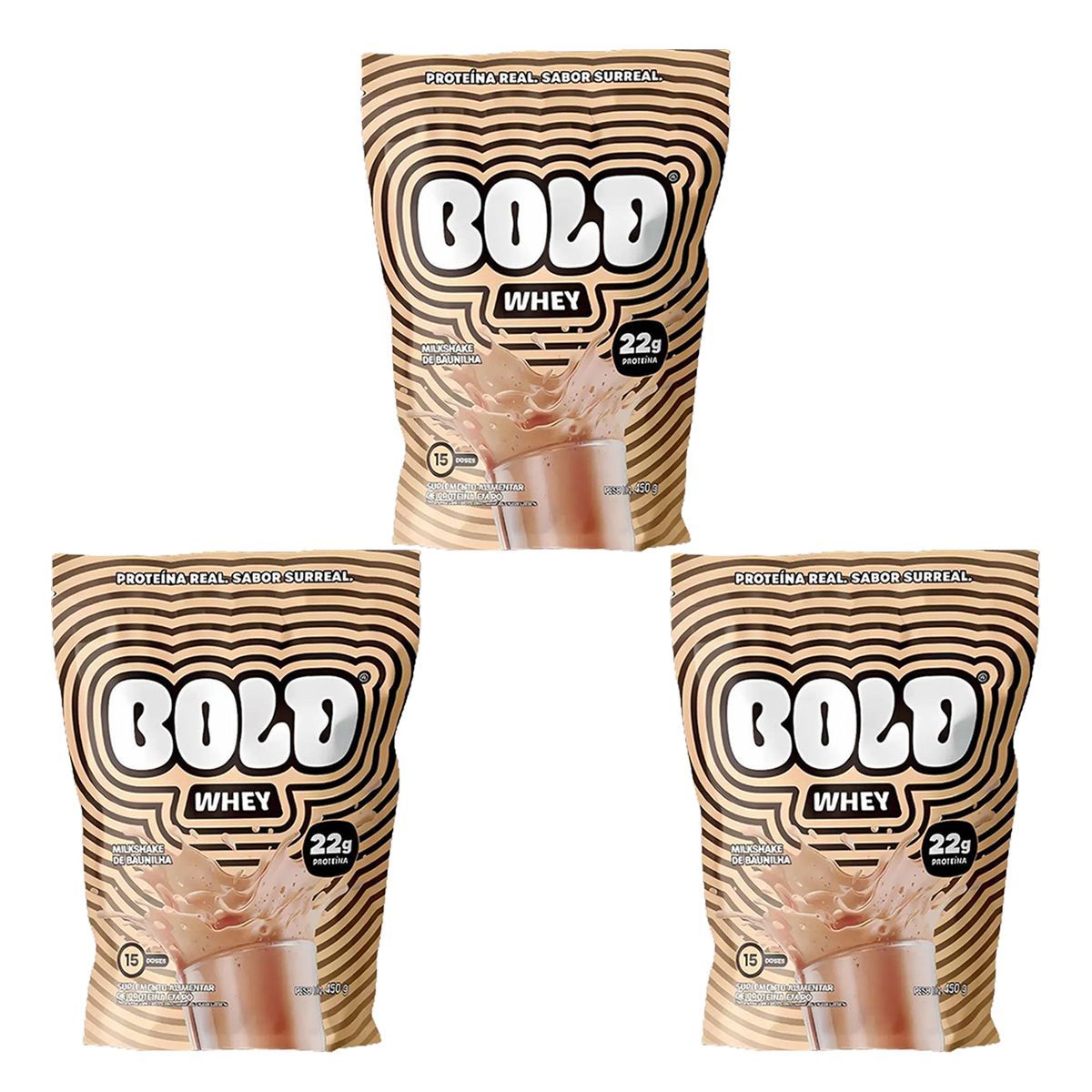 Kit 3X Bold Whey - 450g Refil Milkshake de Baunilha - Bold