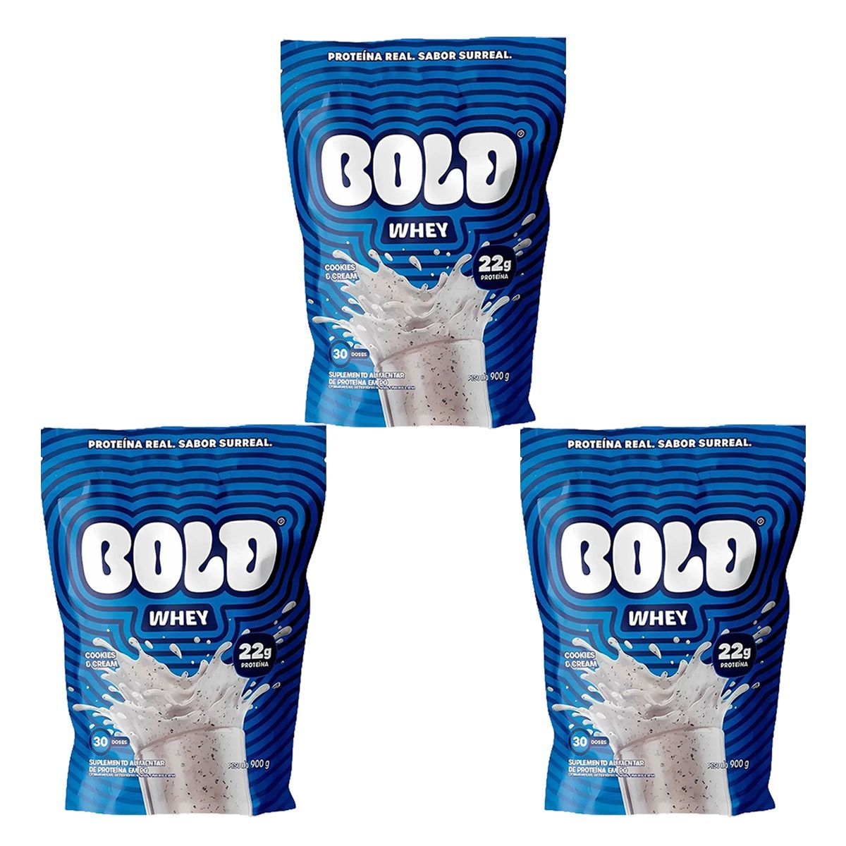 Kit 3X Bold Whey - 900g Refil Cookies e Cream - Bold
