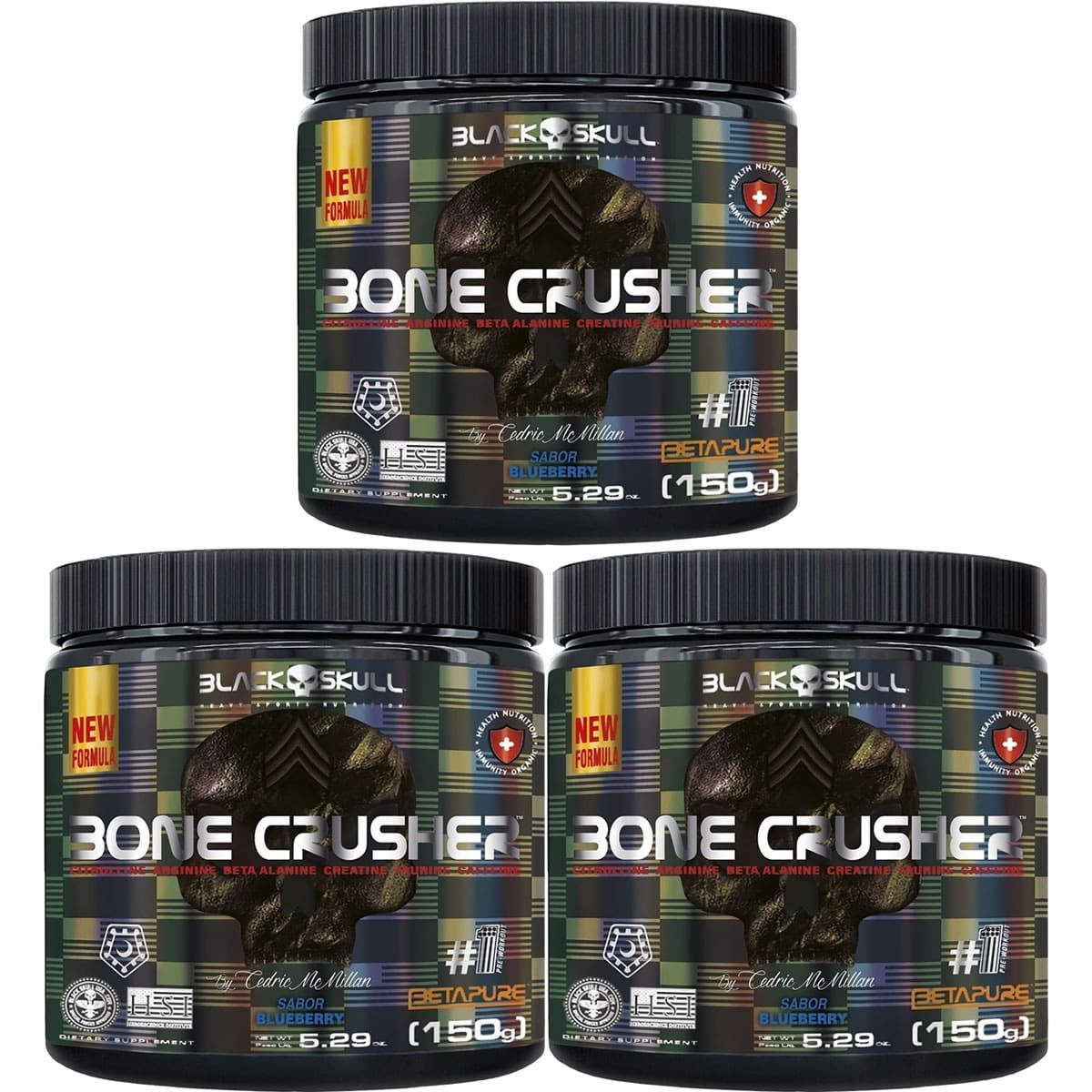 Kit 3X Bone Crusher Nova F�rmula - 150g Blueberry - Black Skull