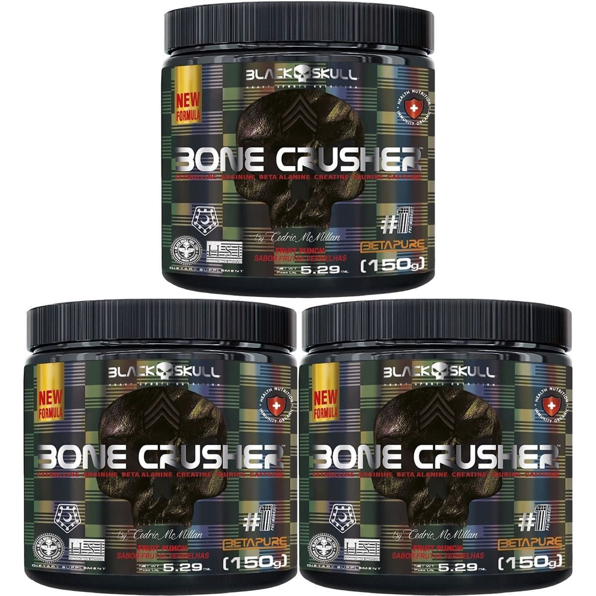 Kit 3X Bone Crusher Nova F�rmula - 150g Frutas Vermelhas - Black Skull