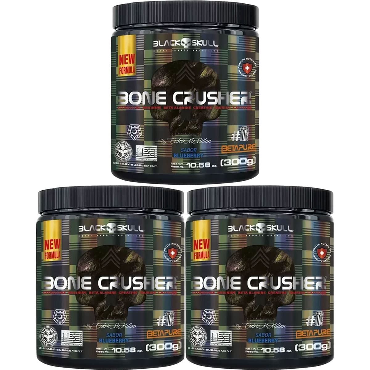 Kit 3X Bone Crusher Nova F�rmula - 300g Blueberry - Black Skull