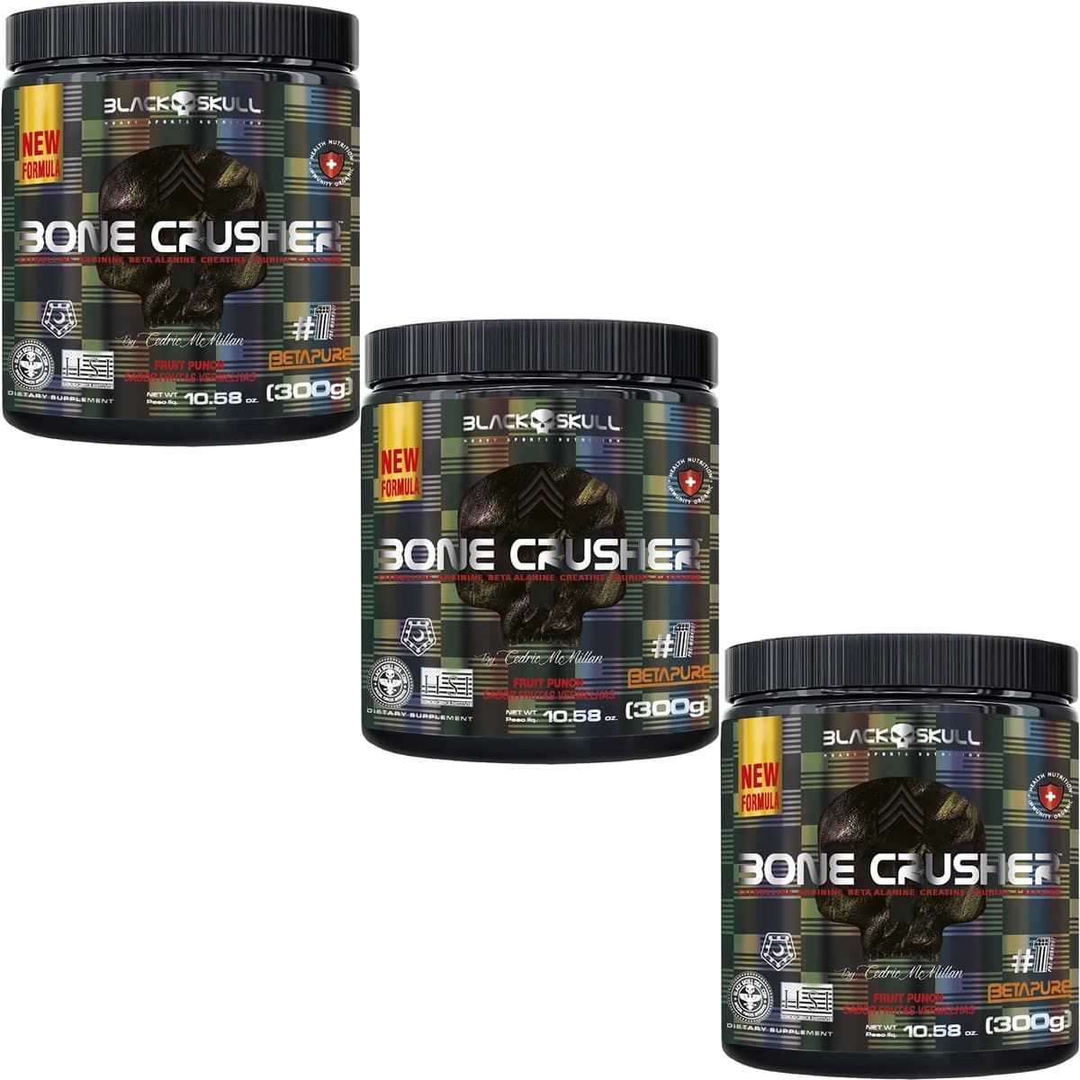Kit 3X Bone Crusher Nova F�rmula - 300g Frutas Vermelhas - Black Skull