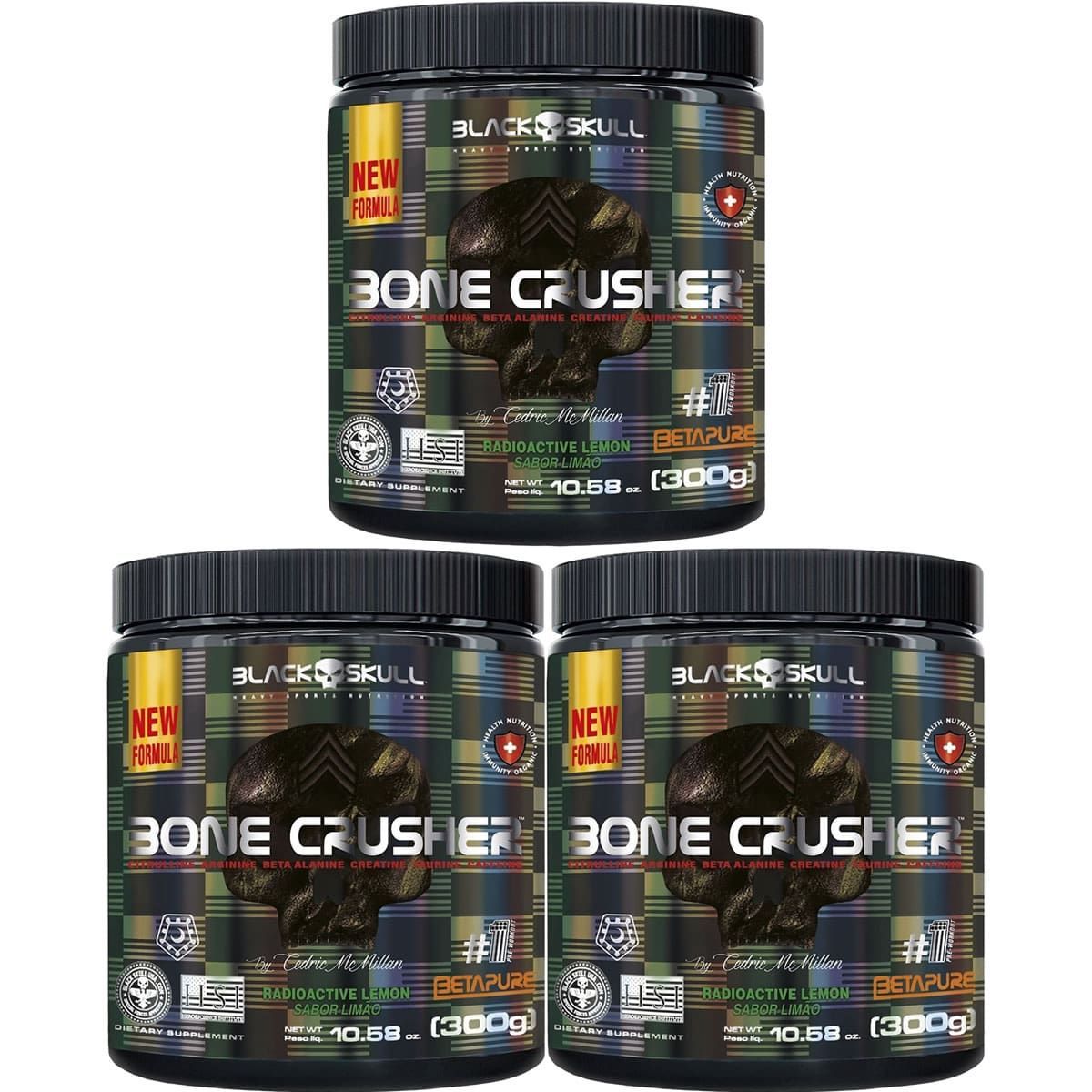 Kit 3X Bone Crusher Nova F�rmula - 300g Lim�o - Black Skull
