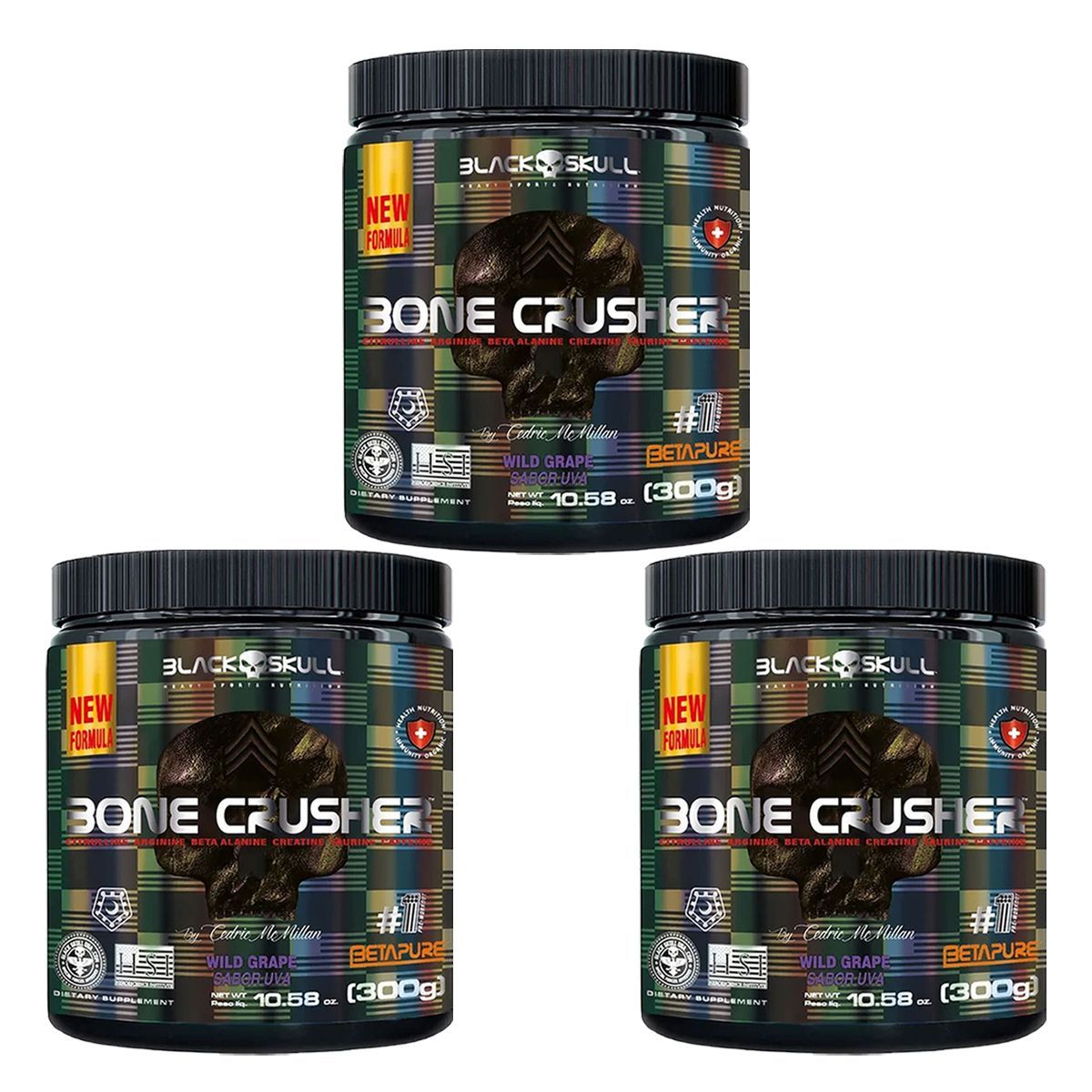 Kit 3X Bone Crusher Nova F�rmula - 300g Uva - Black Skull
