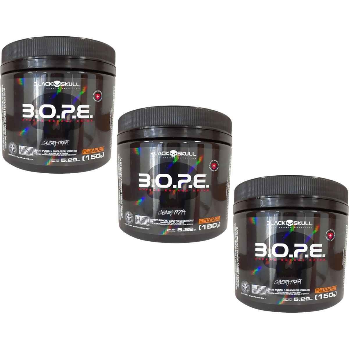 Kit 3X BOPE  Beta Pure - 150g Frutas Vermelhas - Black Skull