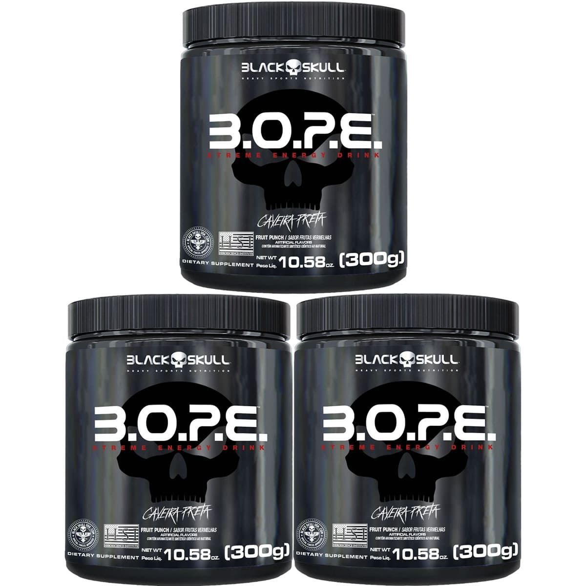 Kit 3X BOPE Beta Pure - 300g Frutas Vermelhas - Black Skull