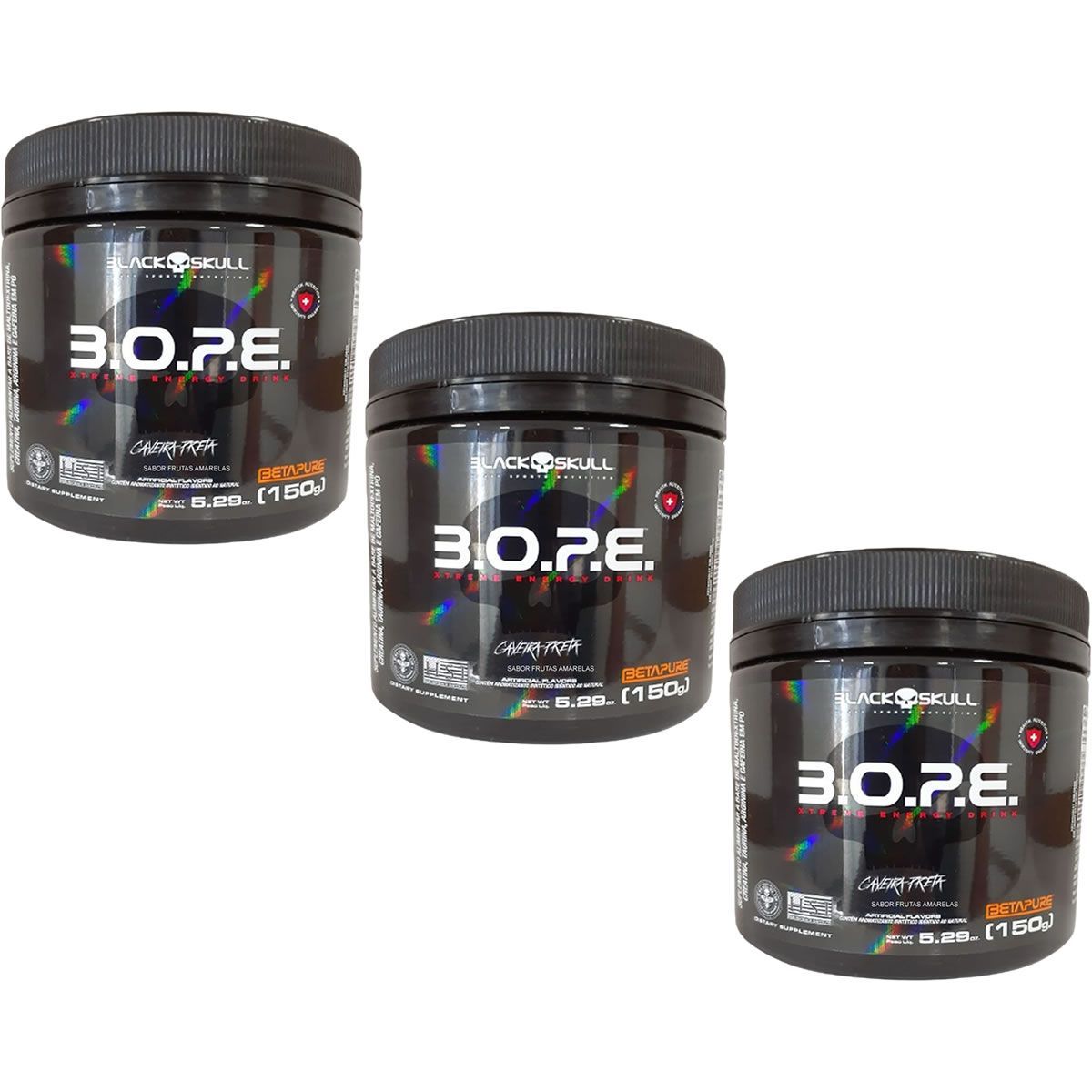 Kit 3X BOPE BetaPure - 150g Frutas Amarelas - Black Skull