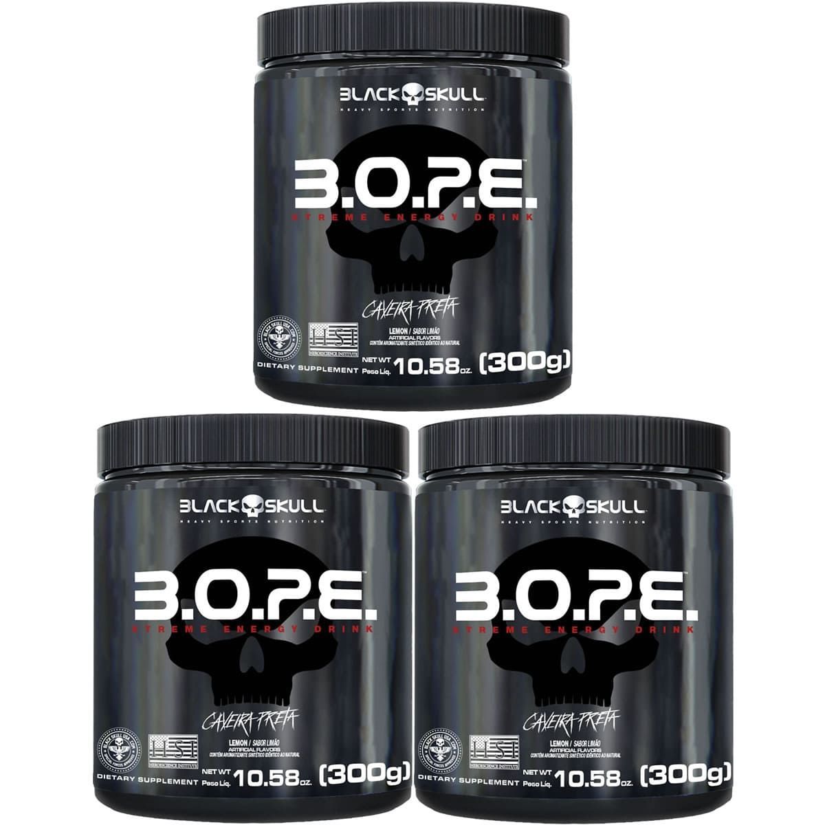Kit 3X BOPE Pr� Treino - 300g Lim�o - Black Skull