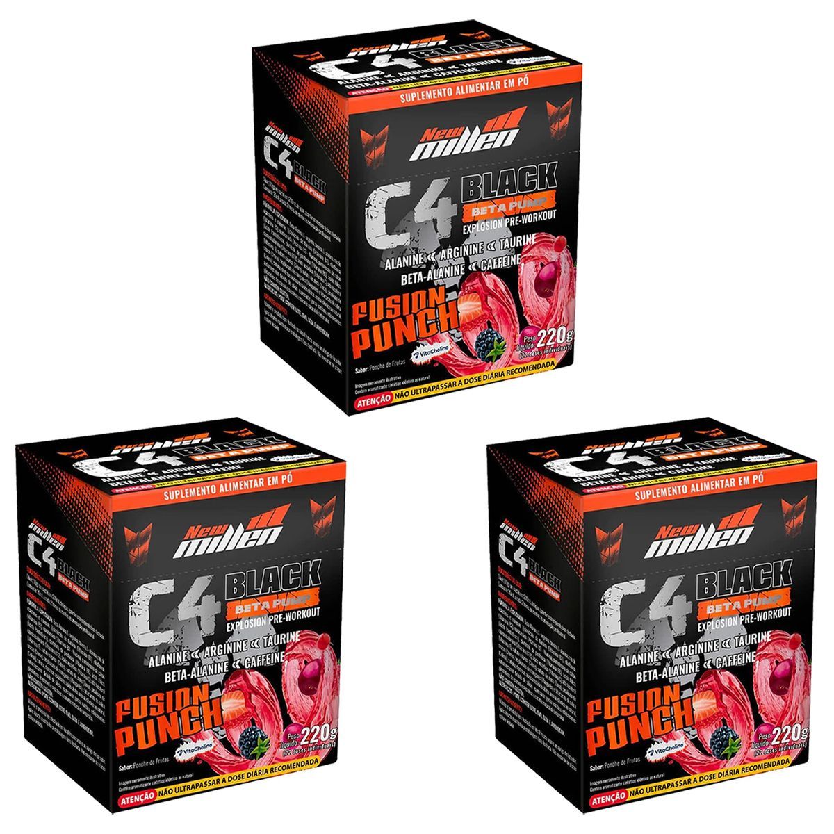Kit 3X C4 Black Beta Pump Explosion - 22 Sach�s 10g Fruit Punch - New Millen