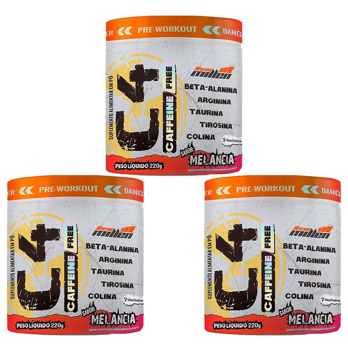 Kit 3X C4 Caffeine Free com Colina - 220g Melancia - New Millen