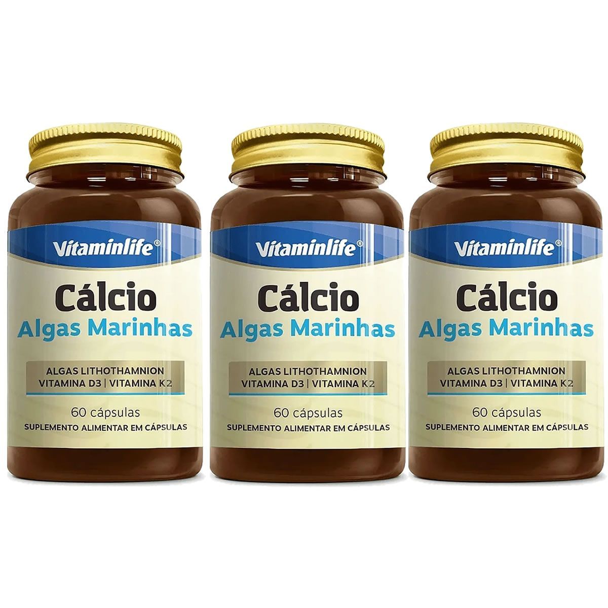 Kit 3X C�lcio Algas Marinhas - 60 C�psulas - VitaminLife