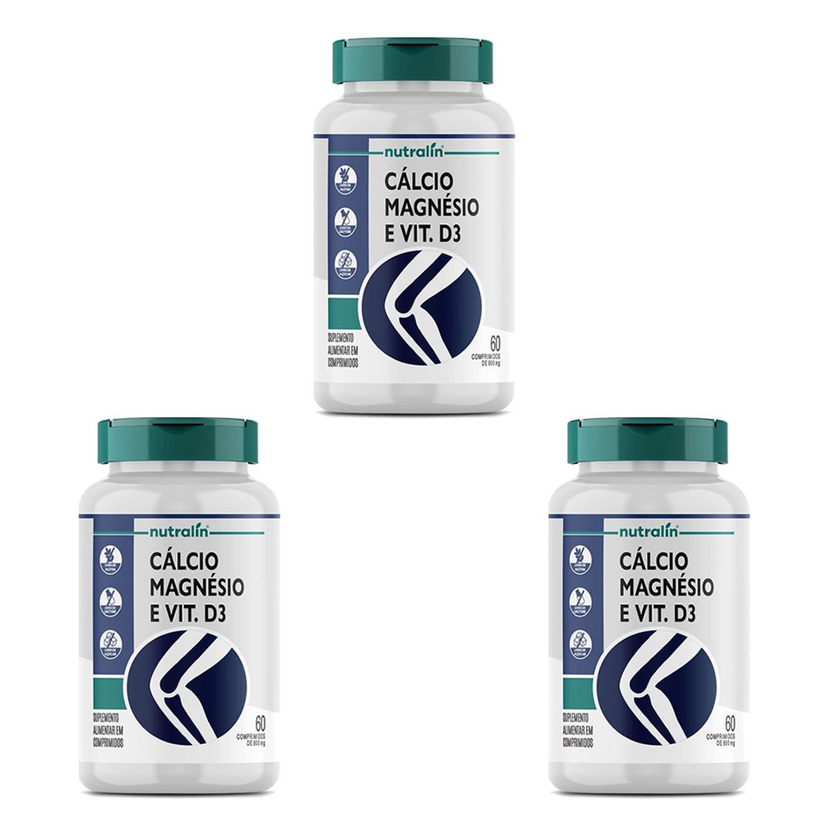 Kit 3X C�lcio com Magn�sio + Vitamina D3 - 60 Comprimidos - Nutralin