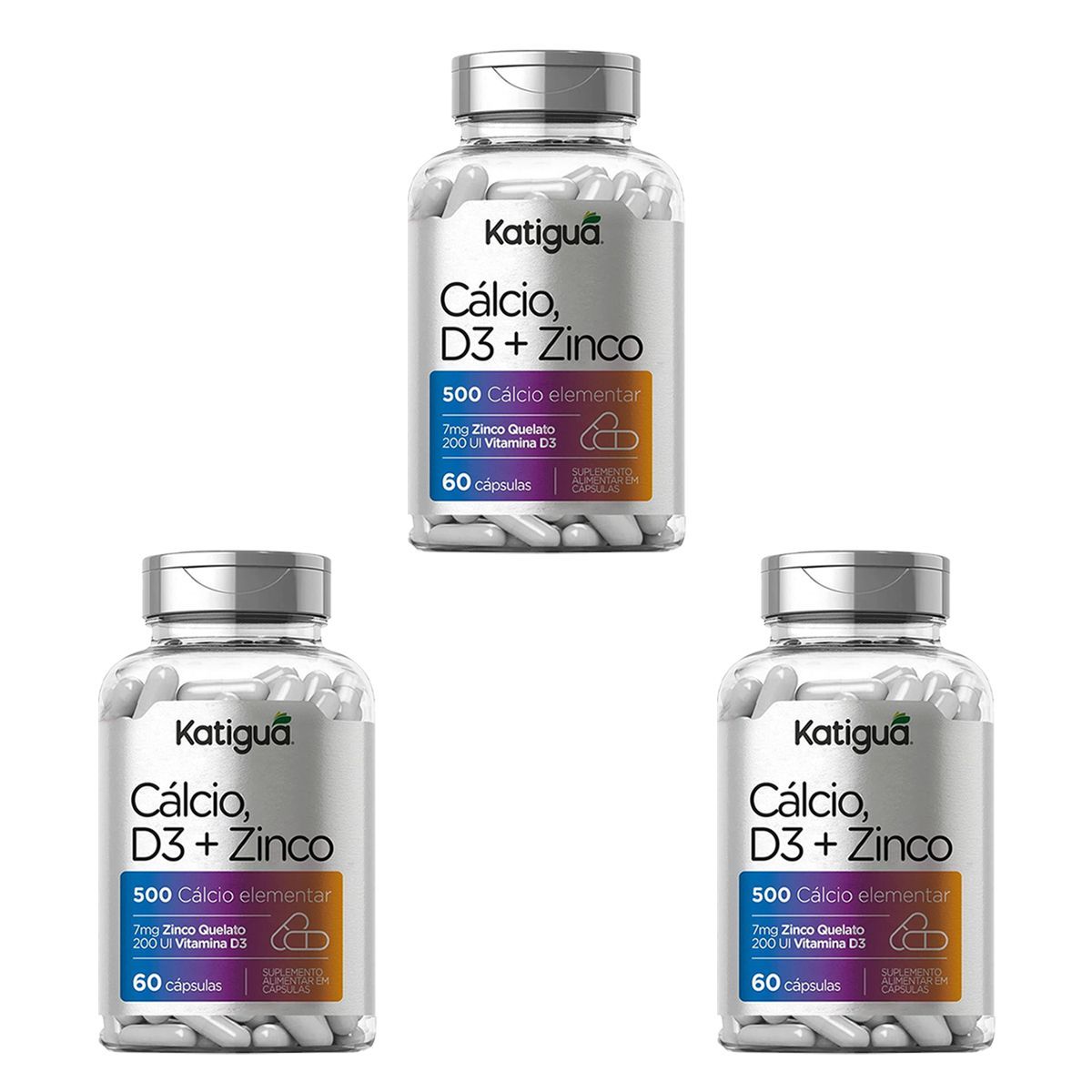 Kit 3X C�lcio, D3 + Zinco - 60 C�psulas - Katigu�