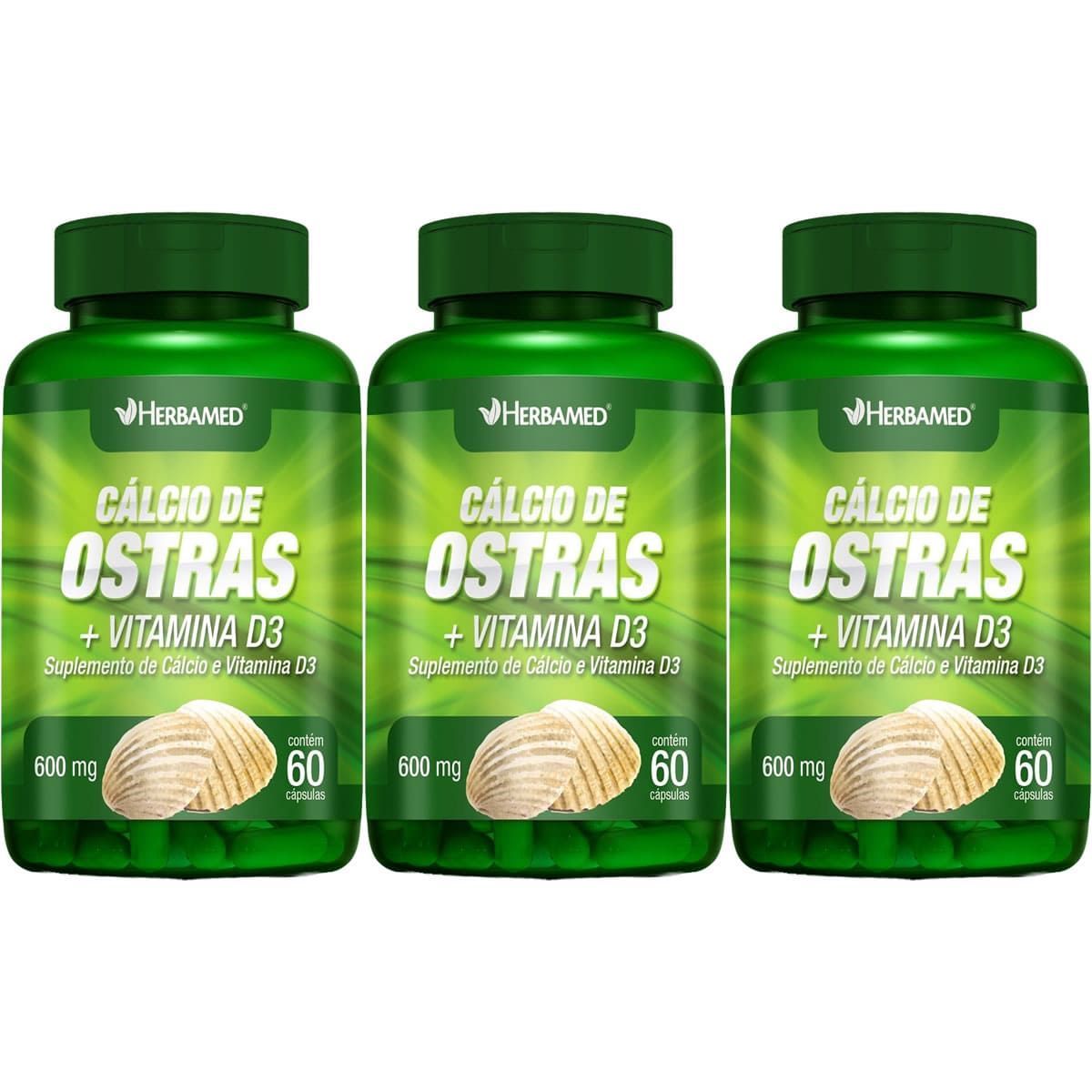 Kit 3X Calcio de Ostras+Vitamina D3 600mg 60 C�psulas - Herbamed