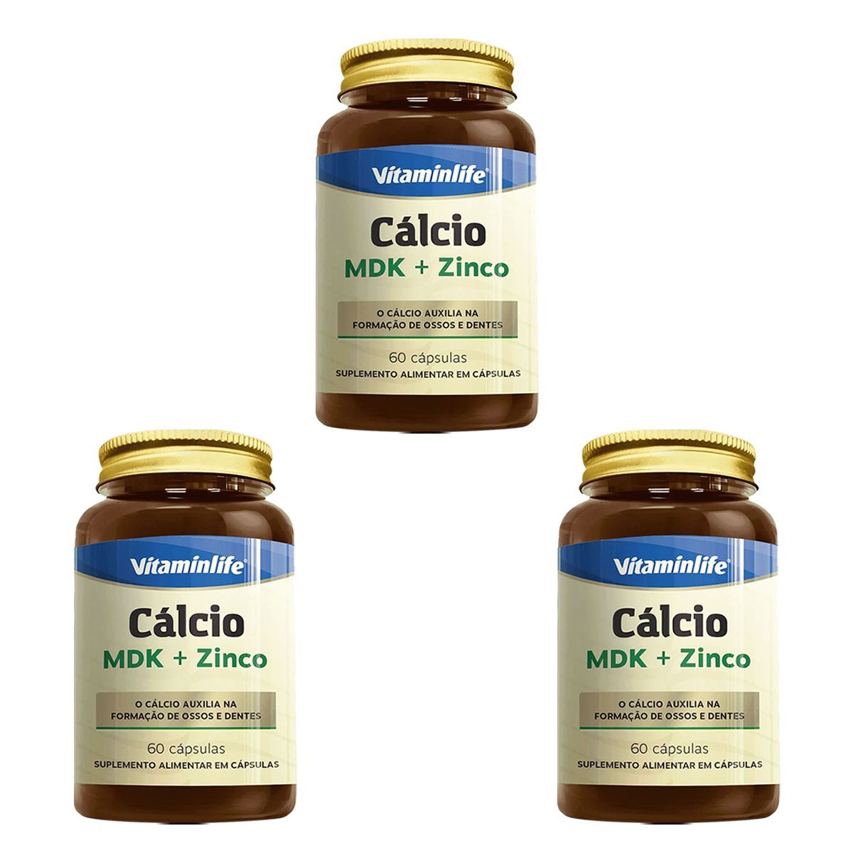 Kit 3X C�lcio MDK + Zinco - 60 C�psulas - VitaminLife