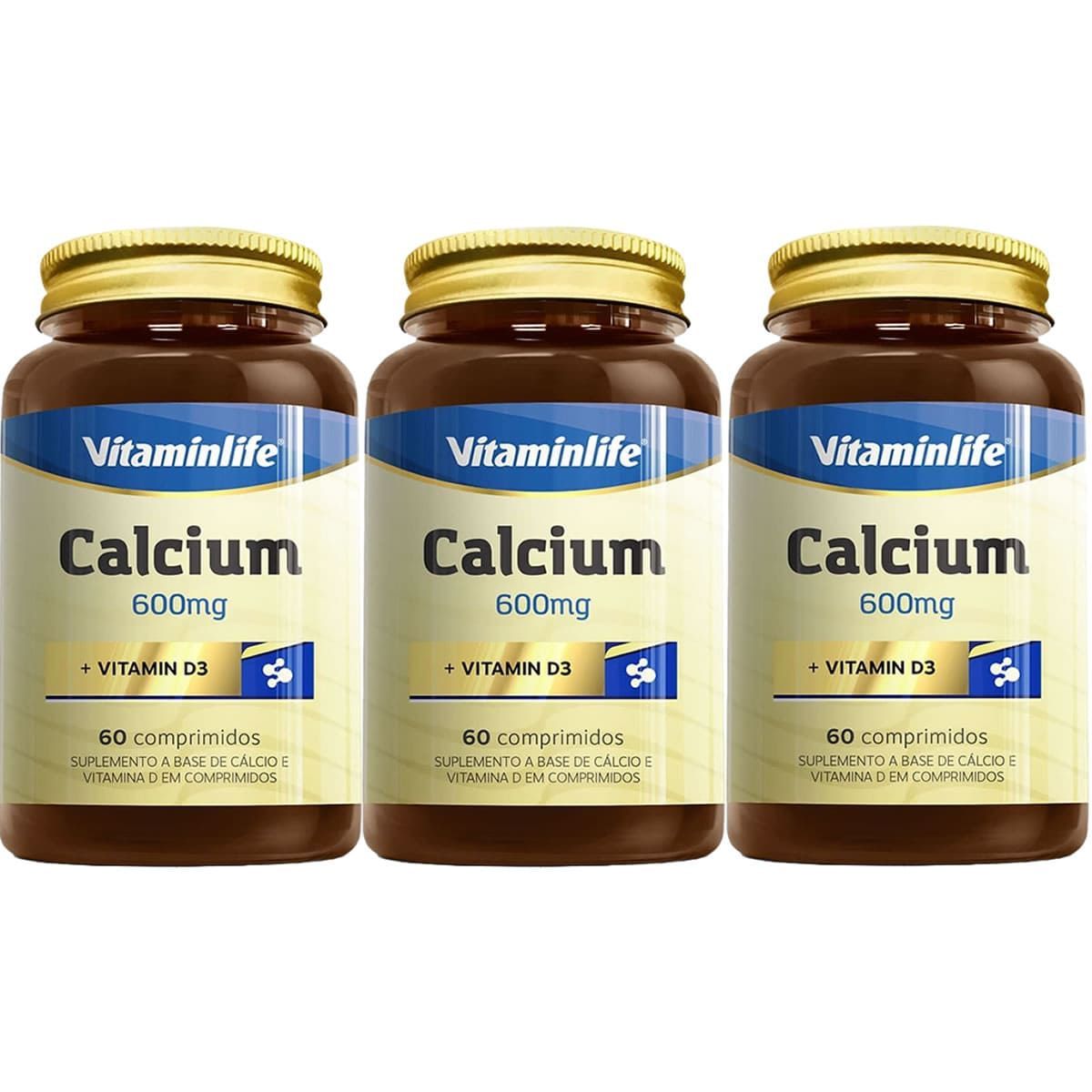 Kit 3X Calcium 600mg + VITD3 OTC C�lcio Vitamina D3 - 60 Comprimidos - VitaminLife