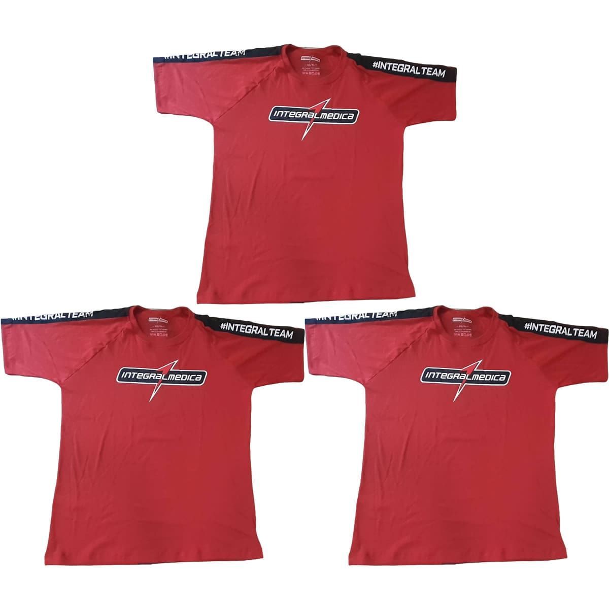Kit 3X Camiseta Algod�o Integral Team - Tamanho M Vermelha/Preta - IntegralM�dica