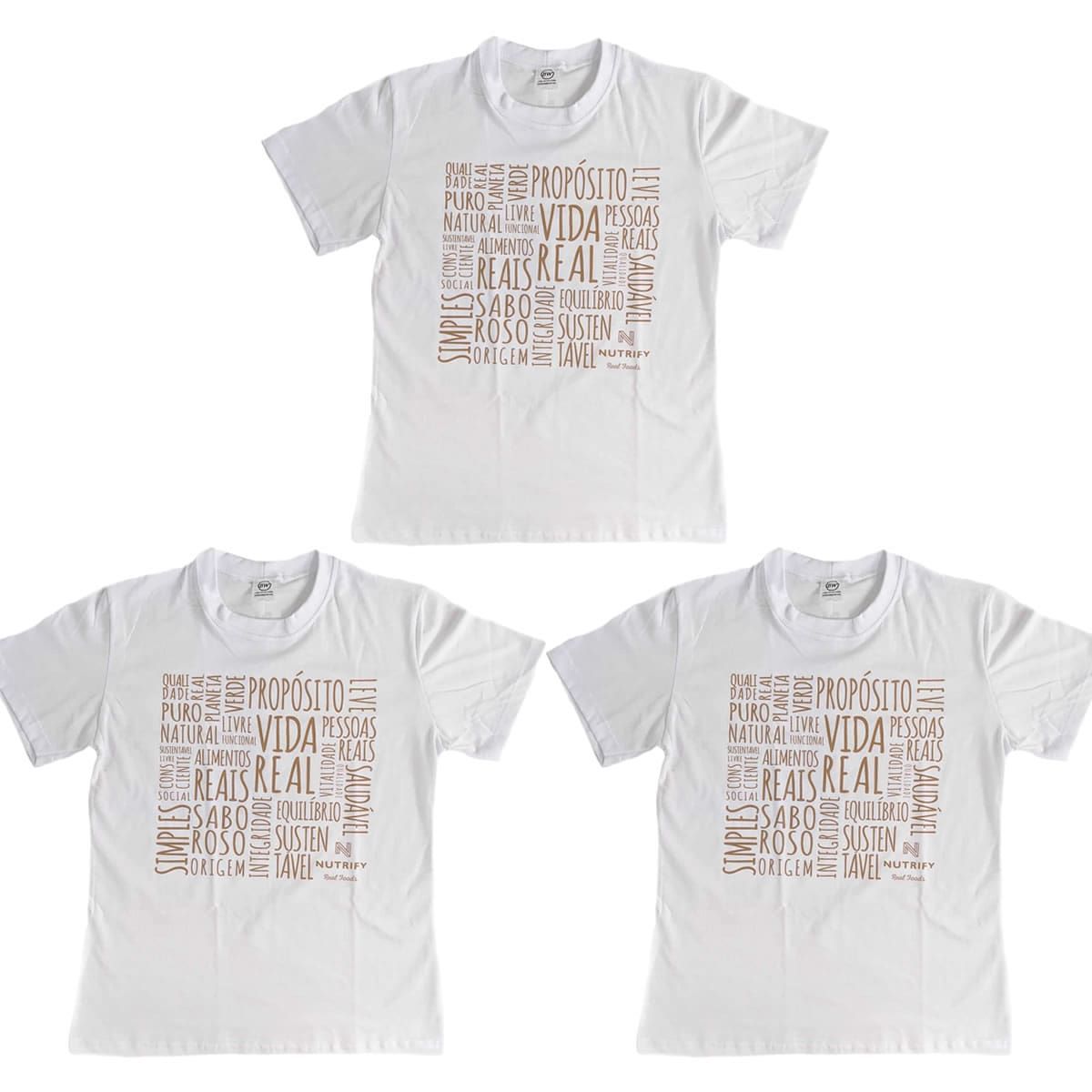 Kit 3X Camiseta de  Algod�o Feminina - Tamanho P Branca - Nutrify