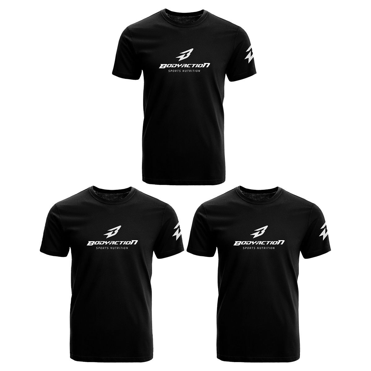 Kit 3X Camiseta Dry Fit - Tamanho M Preta - Bodyaction
