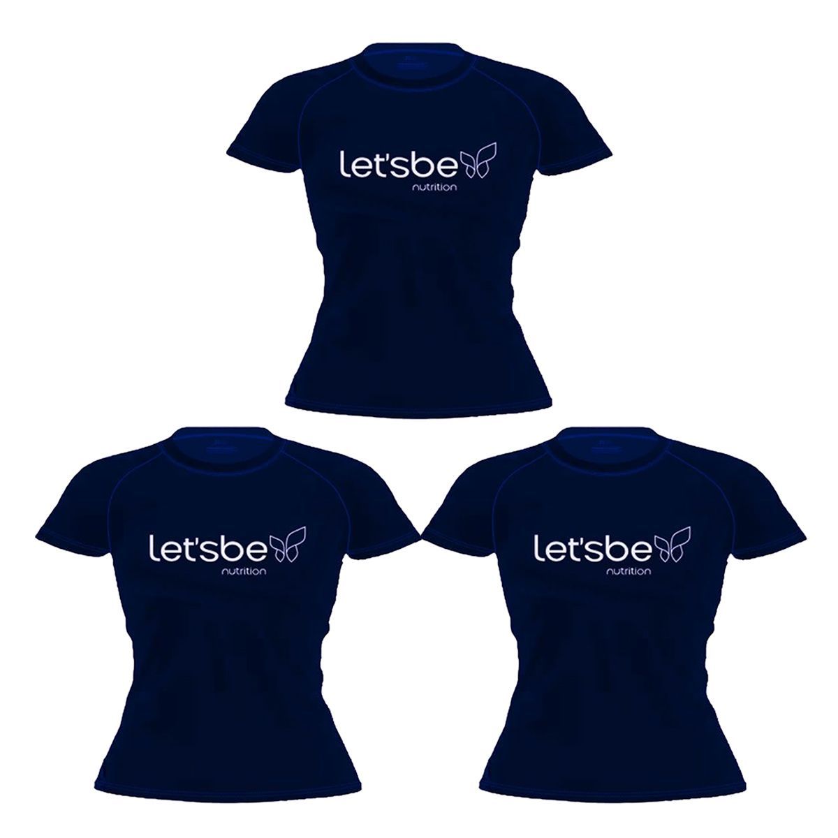 Kit 3X Camiseta Raglan Super Dry 100% Poliester - Baby Look Azul Tam. G - Lets Be Nutrition