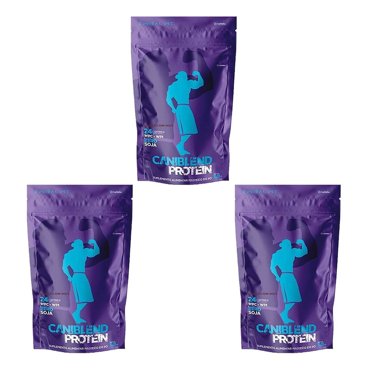Kit 3X Caniblend Protein - 1800g Refil Chocolate com Avel�- Canibal