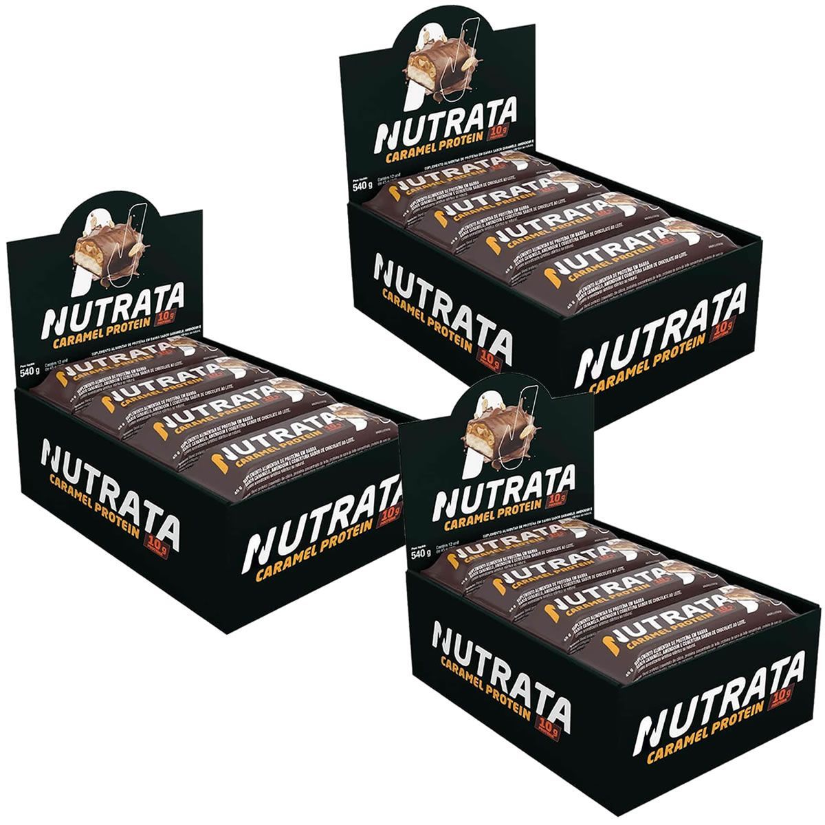Kit 3X Caramel Protein - 12 Barras de 45g - Nutrata