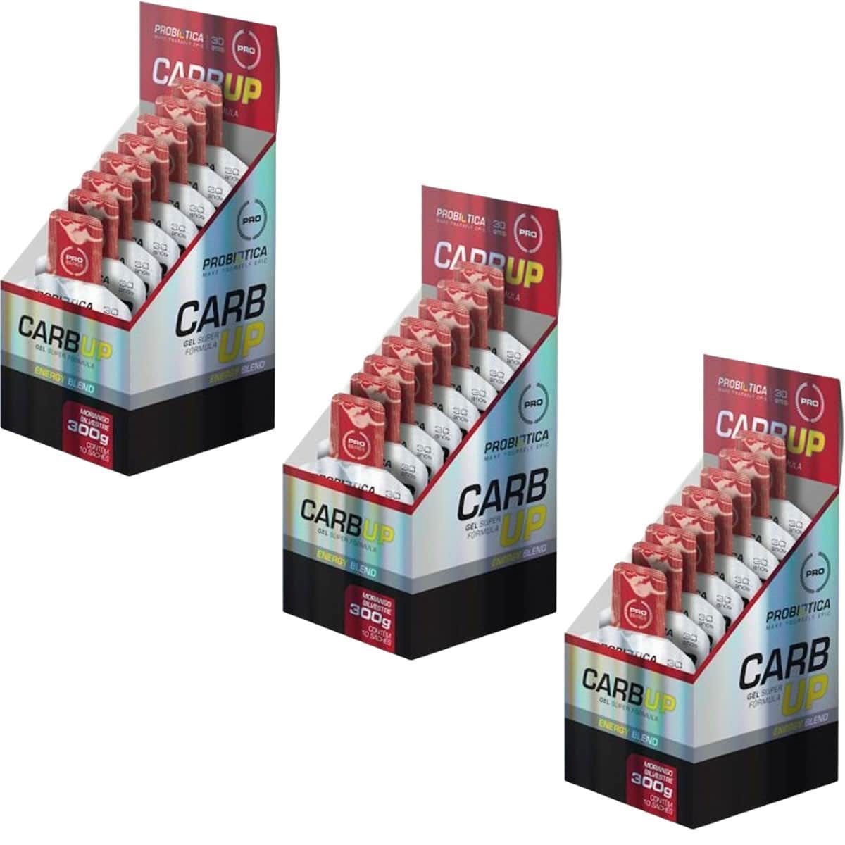Kit 3X Carb UP Gel Super F�rmula - 10 Sach�s 30g Morango Silvestre - Probi�tica