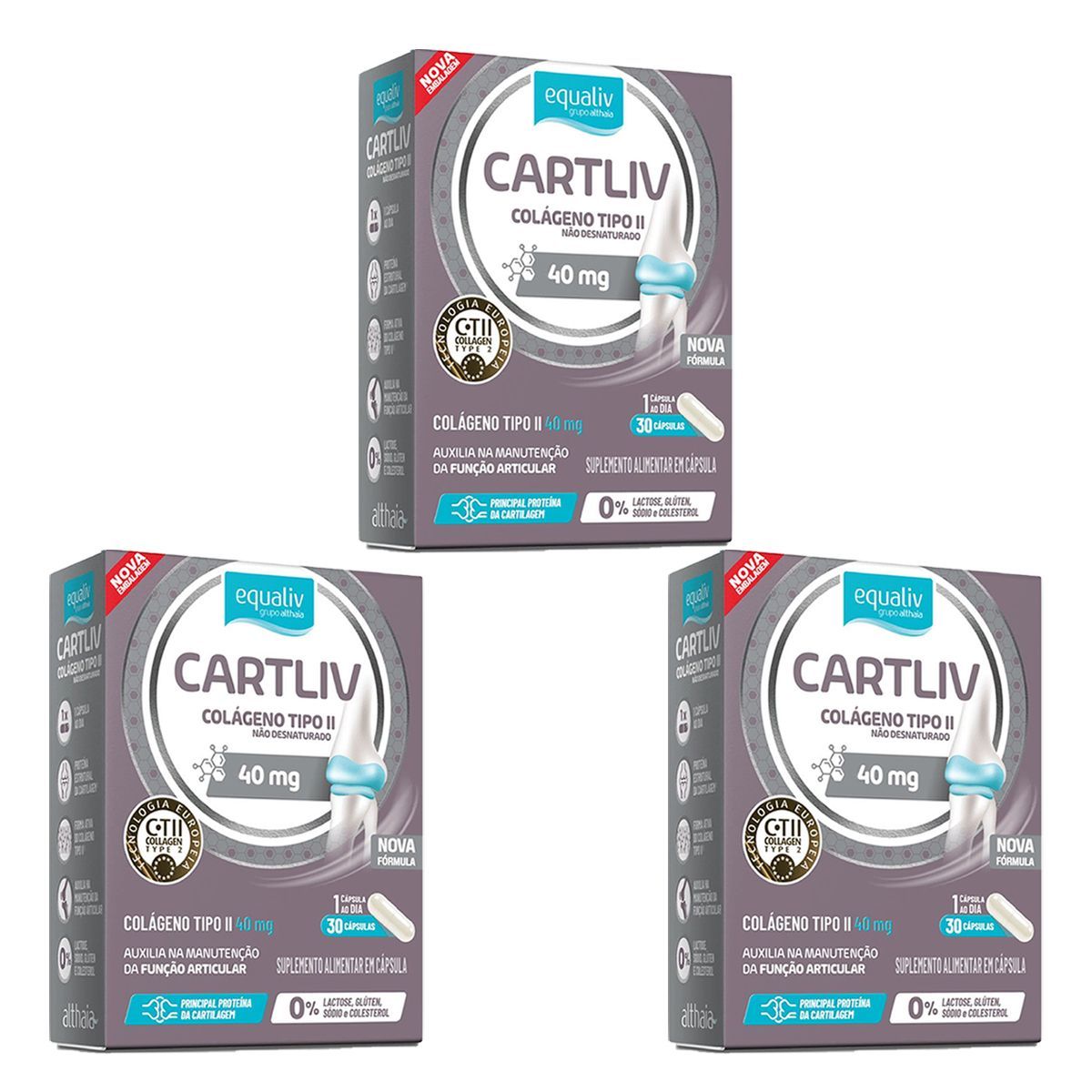 Kit 3X Cartliv Col�geno Tipo II - 30 C�psulas - Equaliv